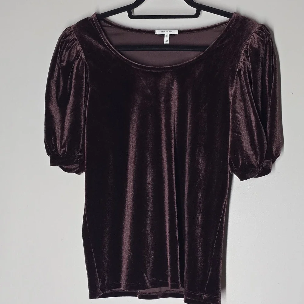 Maurices Romantic Velvet Puff Sleeve Top Purple Short Sleeve Womens M Whimsygoth